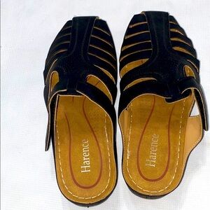 HARENCE Black Wo Shoes SIZE 8 (39) comfort slip on sandal hook‎ loop close CLEAN